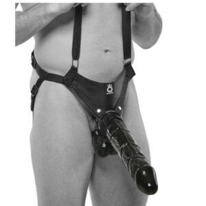 Strap-on con dildo hueco 30.5 cm y tirantes color negro